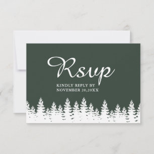 Cartão RSVP Casamento no inverno Branco Verde da Floresta Eleg