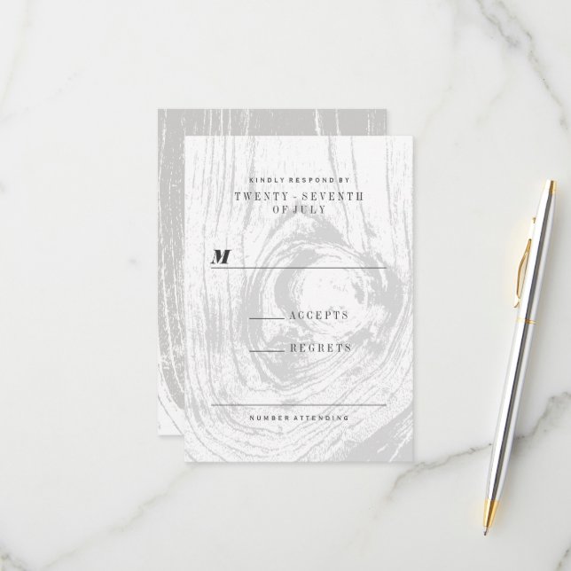 Cartão RSVP Casamento no inverno Clássico Moderno de Madeira R (Frente/Verso In Situ)