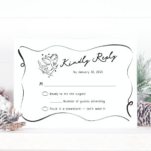 Cartão RSVP Casamento no inverno Cupido de Esqui Whimsical