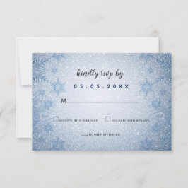 Cartão RSVP Casamento no inverno de flocos de neve azul brilha