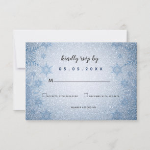 Cartão RSVP Casamento no inverno de flocos de neve azul brilha