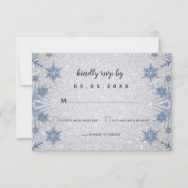 Cartão RSVP Casamento no inverno de flocos de neve azul brilha