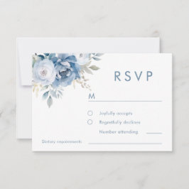 Cartão RSVP Casamento no inverno de Florais Azul Dusty