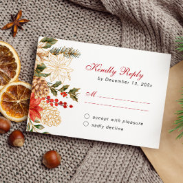 Cartão RSVP Casamento no inverno de Flores Elegantes