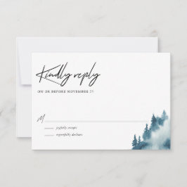 Cartão RSVP Casamento no inverno de Floresta Azul de Aquarela