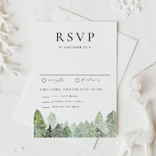 Cartão RSVP Casamento no inverno de Floresta Evergreen de Neve