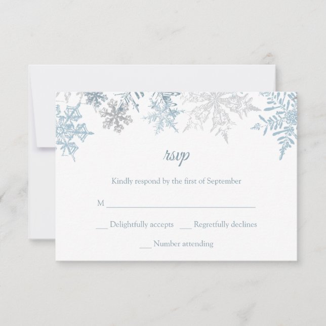 Cartão RSVP Casamento no inverno de Natal Silver Blue Snowflak (Frente)
