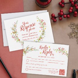 Cartão RSVP Casamento no inverno de Natal trecho floral QR