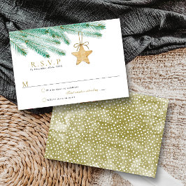 Cartão RSVP Casamento no inverno de Natal Watercolor Pine Boug