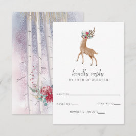 Cartão RSVP Casamento no inverno de pinheiro de veado de aquar