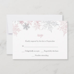 Cartão RSVP Casamento no inverno Dusty Pink & Silver Snowflake