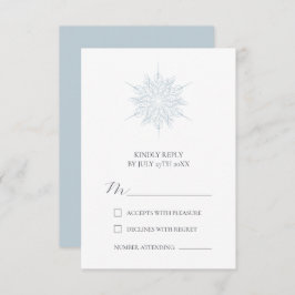 Cartão RSVP Casamento no inverno Elegante Floco de Neve Azul-G