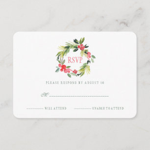 Cartão RSVP Casamento no inverno Floral Watercolor Wreath RS