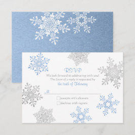Cartão RSVP Casamento no inverno Lapis Blue Silver Snowflake R