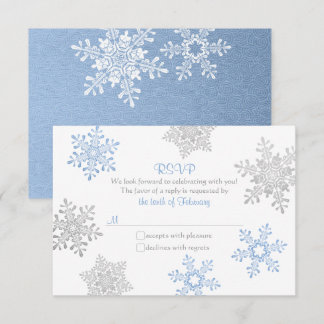 Cartão RSVP Casamento no inverno Lapis Blue Silver Snowflake R