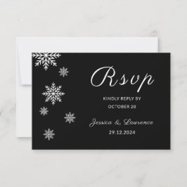 Cartão RSVP Casamento no inverno Negra Minimalista Moderno Ele