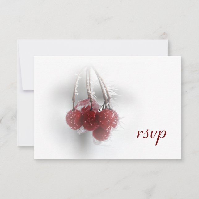 Cartão RSVP Casamento no inverno Red Frosty Berries (Frente)