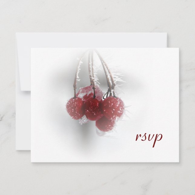 Cartão RSVP Casamento no inverno Red Frosty Berries (Frente)