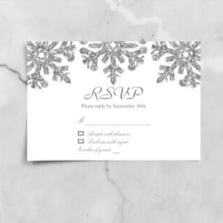 Cartão RSVP Casamento no inverno Silver Snowflakes