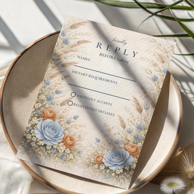 Cartão RSVP Casamento no Jardim Azul Desbotado (Criador carregado)