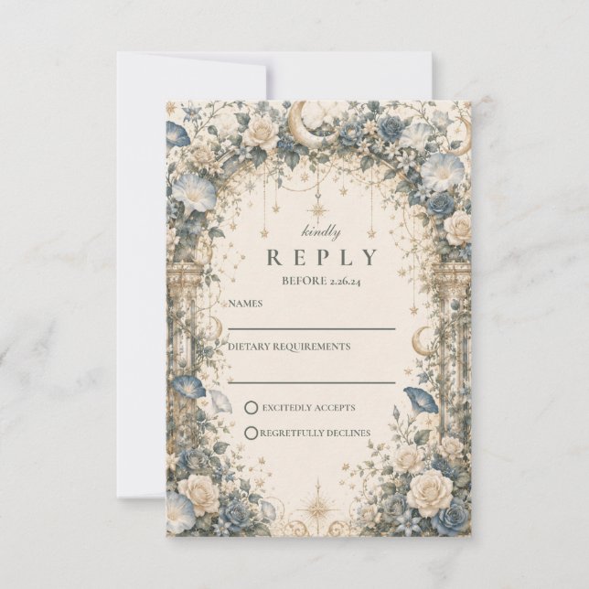Cartão RSVP Casamento no Jardim Celestial Etéreo (Frente)