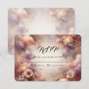 Cartão RSVP Casamento no Jardim com Poeira de Estrelas e Beijo