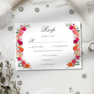 Cartão RSVP Casamento no Jardim Floral Cor-de-Rosa e Laranja V