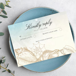 Cartão RSVP Casamento no Mar de Verão Blue Ocean Beach Wedding