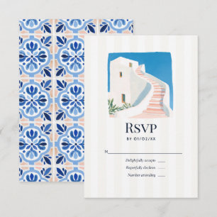 Cartão RSVP Casamento no Mediterrâneo na Ilha Grega Azul de Sa