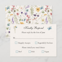 Cartão RSVP Casamento no Prado de Flores Silvestres Caprichosa