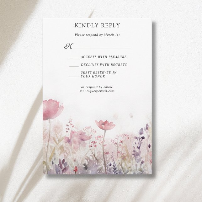 Cartão RSVP Casamento no Prado de Flores Silvestres Rústico e  (Criador carregado)