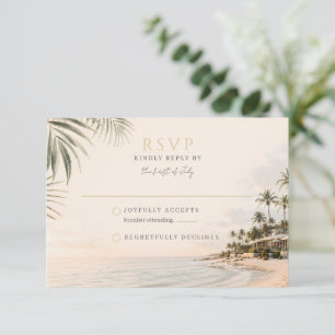 Cartão RSVP Casamento no Resort de Praia Elegante