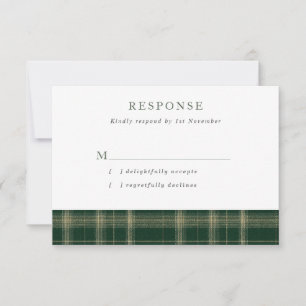 Cartão RSVP Casamento no Tartan Escocês Verde Escuro