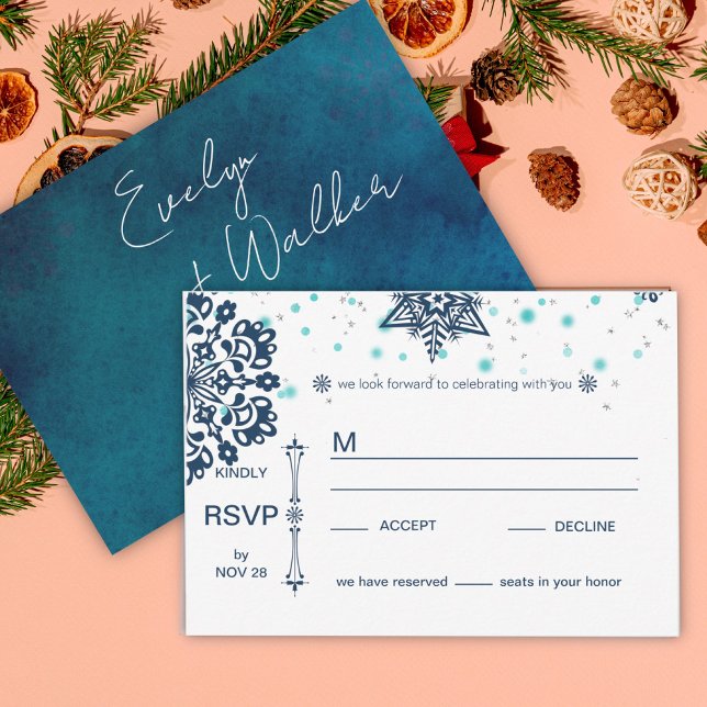 Cartão RSVP Casamento noturno de inverno (Criador carregado)