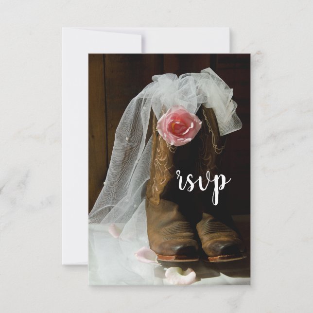 Cartão RSVP Casamento Ocidental do Rosa do País Rosa e do Cowb (Frente)