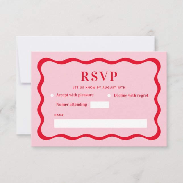 Cartão RSVP Casamento Onda Rosa e Vermelha Retro (Frente)