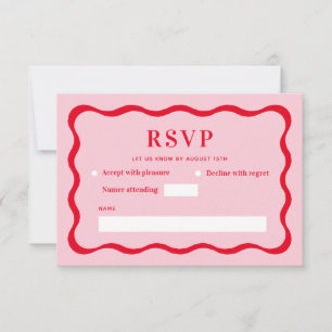 Cartão RSVP Casamento Onda Rosa e Vermelha Retro