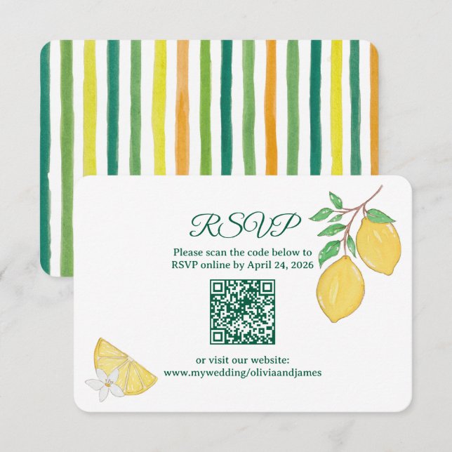 Cartão RSVP Casamento Online com Código QR Arredondado de Limã (Frente/Verso)