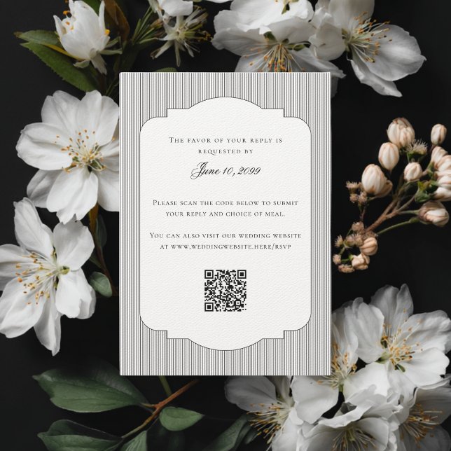 Cartão RSVP Casamento Online de Script Clássico Branco Preto E (Criador carregado)