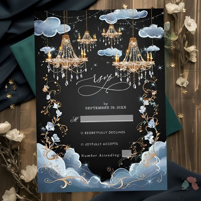 Cartão RSVP Casamento Opulente De Chandelier De Nuvens Mística (Criador carregado)
