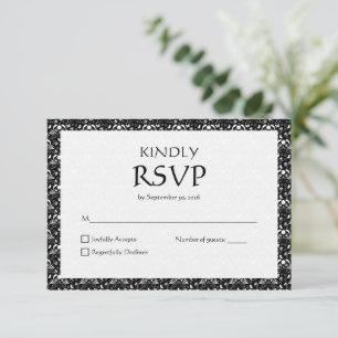 Cartão RSVP Casamento Ornamentado em Preto e Branco Gótico