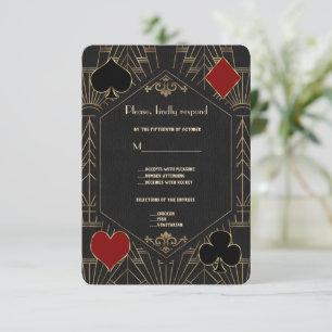 Cartão RSVP Casamento Ouro Preto Gatsby 1920s Jogos Apostas
