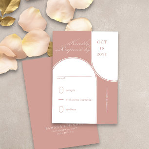 Cartão RSVP Casamento Ouro Rosa Caligrafia Elegante Arco Moder
