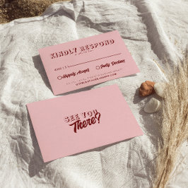 Cartão RSVP Casamento Ousado Vermelho Profundo Rosa Moderno Re