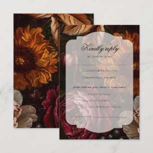 Cartão RSVP Casamento outono das flores do Barroco Negro