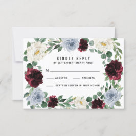 Cartão RSVP Casamento outono de Amorango Azul Dusty Burgundy R