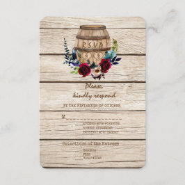 Cartão RSVP Casamento outono de barril de vinho Floral Burgund