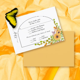 Cartão RSVP Casamento outono de girassol amarelo, arco e monog