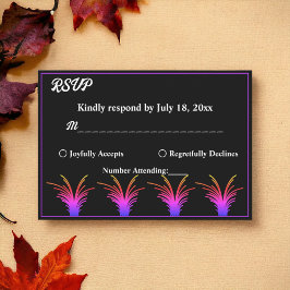 Cartão RSVP Casamento outono De Grama De Neão Branco E Preto E