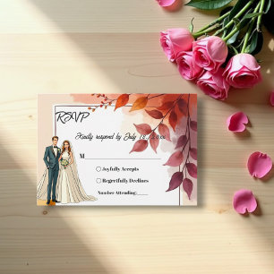 Cartão RSVP Casamento outono De Noz Floral E De Alcance
